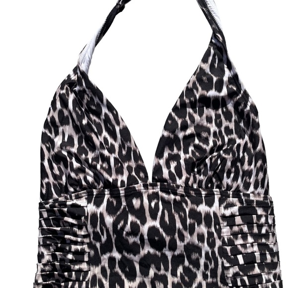 CALVIN Klein Brown and White Cheetah Print Rouched Tie Up One Piece Swim Suit - Picture 3 of 11